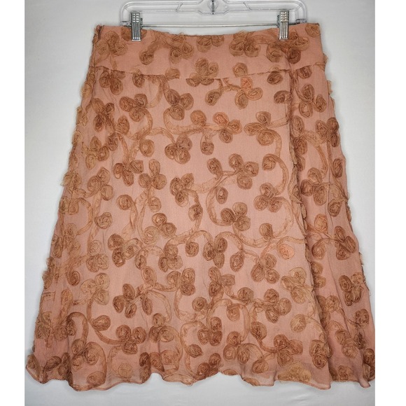 Chaiken Womans Silk Midi Skirt Rose Size 10 Side Zip Boho festival vintage look - Picture 1 of 9
